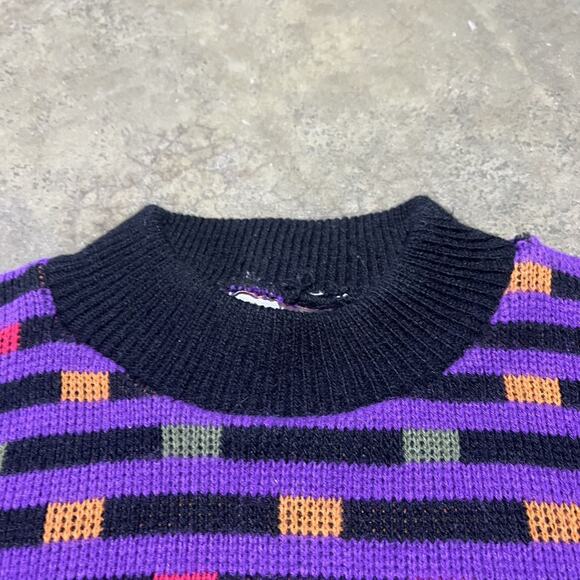 Vintage 80s Spunky Purple/Black Pattern Mock Neck Sweater - Picture 3 of 4